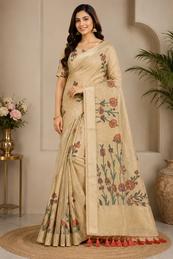Premium_Cream_Beige_Floral_Cotton_Saree_⭐