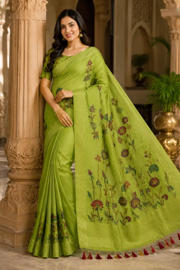 Premium_Pistachio_Green_Floral_Cotton_Saree💚_⭐