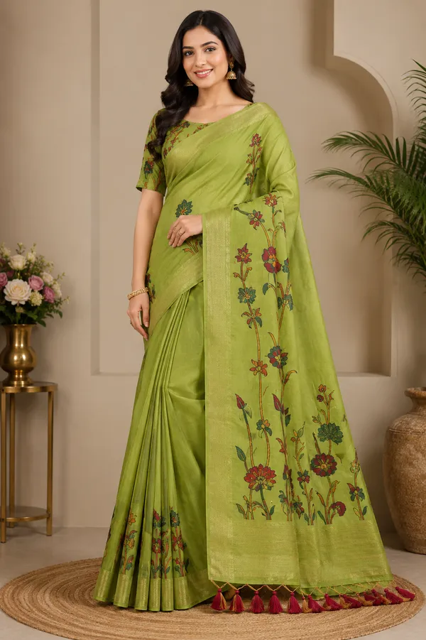 Premium_Pistachio_Green_Floral_Cotton_Saree💚_⭐