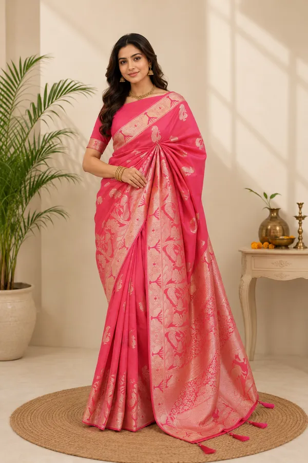 Rani_Pink_Soft_Banarasi_Silk_Saree_with_Rich_Zari_Woven_Border_&_Pallu