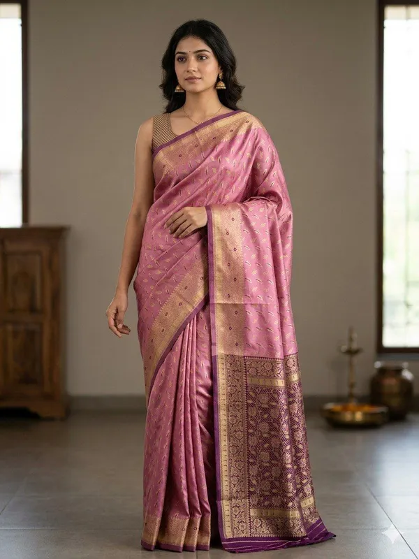 Rose_Pink_Banarasi_Silk_Saree_with_Royal_Purple_Zari_Pallu