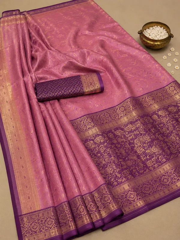 Rose_Pink_Banarasi_Silk_Saree_with_Royal_Purple_Zari_Pallu