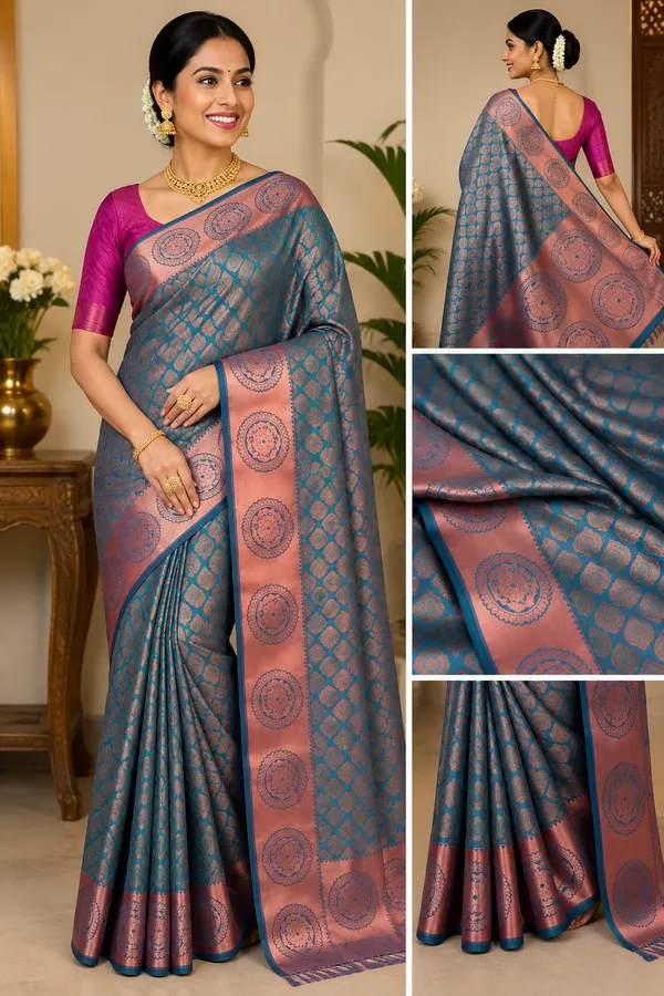 Royal_Blue_&_Rose_Gold_Banarasi_Silk_Saree