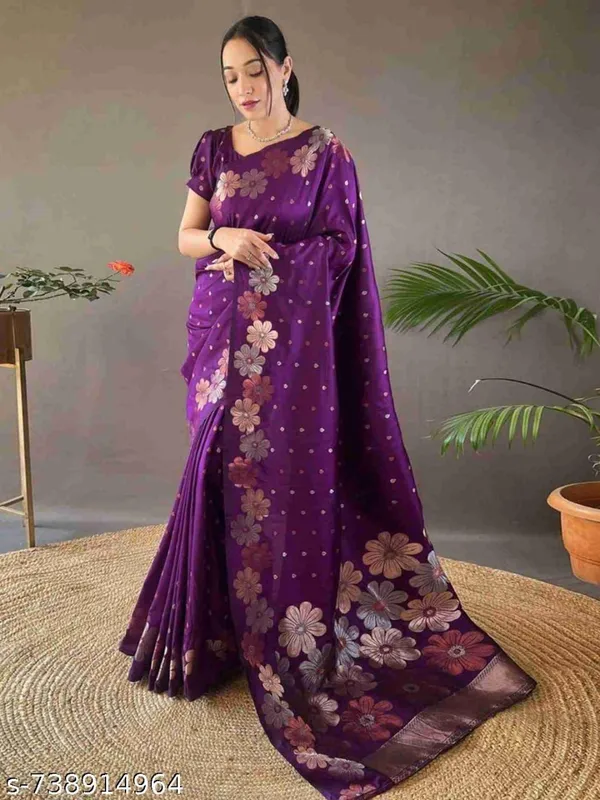 Royal_Purple_Floral_Print_Silk_Saree_with_Designer_Zari_Border