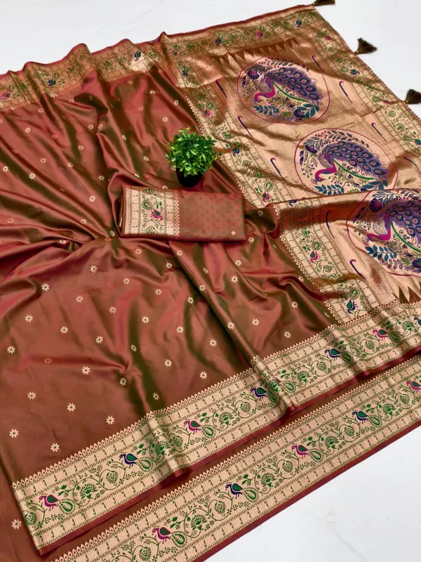 Brown_Banarasi_Silk_Saree_With_Peacock_Motifs_For_Women