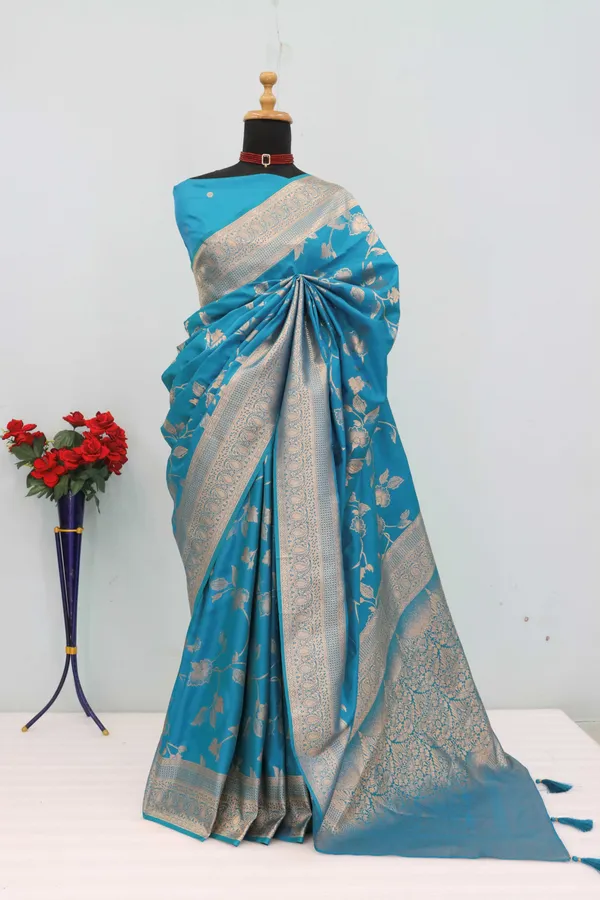 Blue_Banarasi_Silk_Saree_With_Silver_Zari_Border