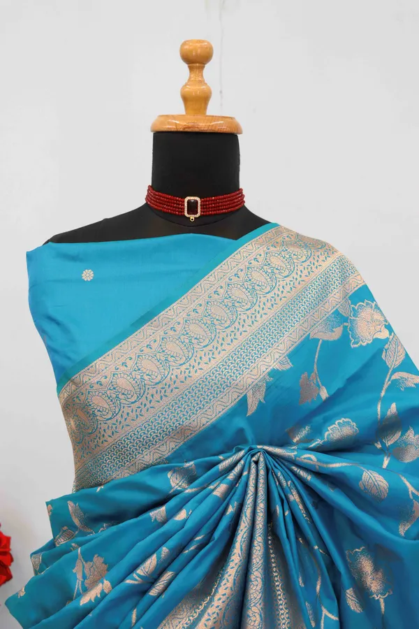 Blue_Banarasi_Silk_Saree_With_Silver_Zari_Border
