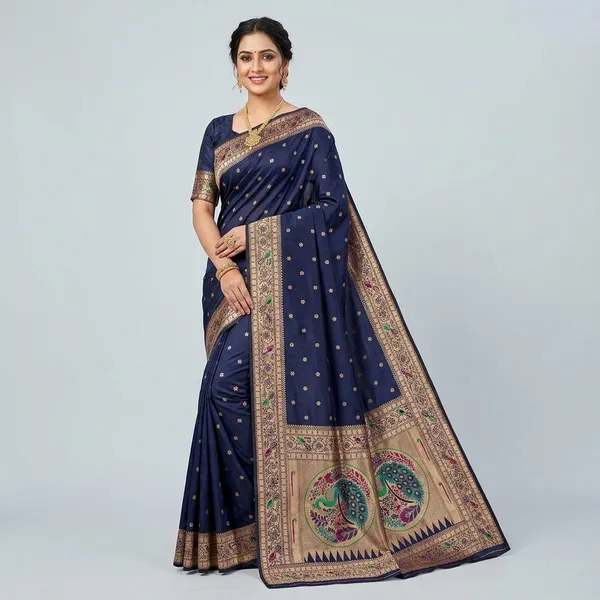 Navy_Blue_Paithani_Silk_Saree_With_Peacock_Motifs