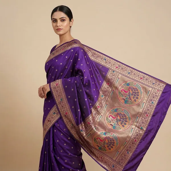 Purple_Banarasi_Silk_Peacock_Motif_Zari_Woven_Saree_For_Women