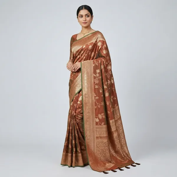 Brown_Banarasi_Silk_Saree_With_Golden_Zari_Work