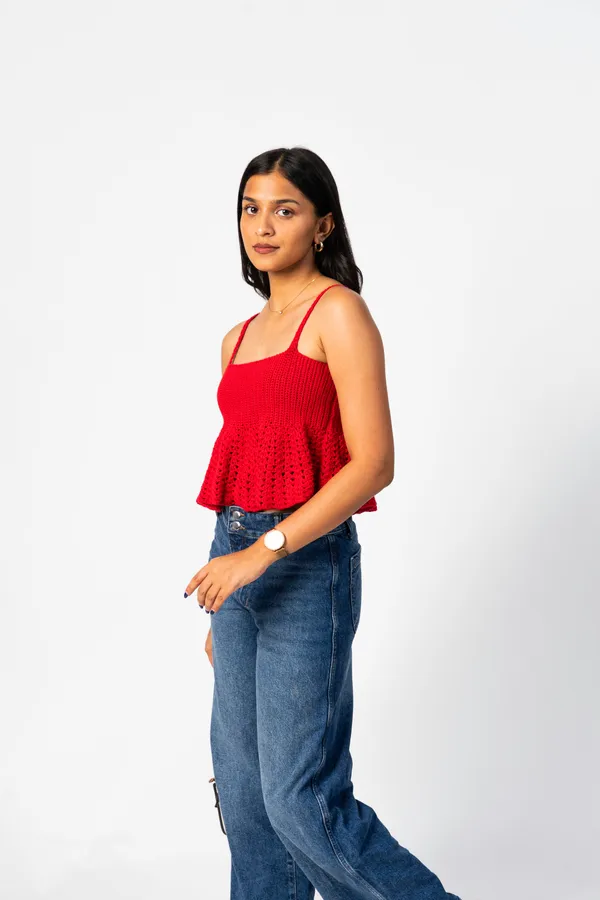 Souffl_Flared_Crochet_Top_Red