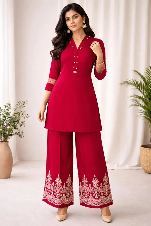 Women_Red_Kurta_Palazzo_Set