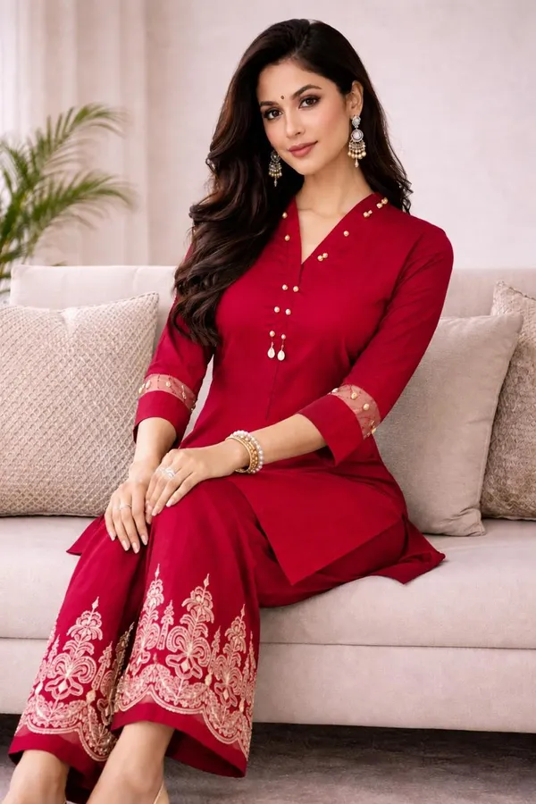 Women_Red_Kurta_Palazzo_Set