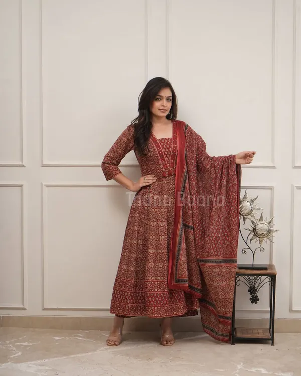 Red_Printed_Flared_Kurta_Set_with_Dupatta