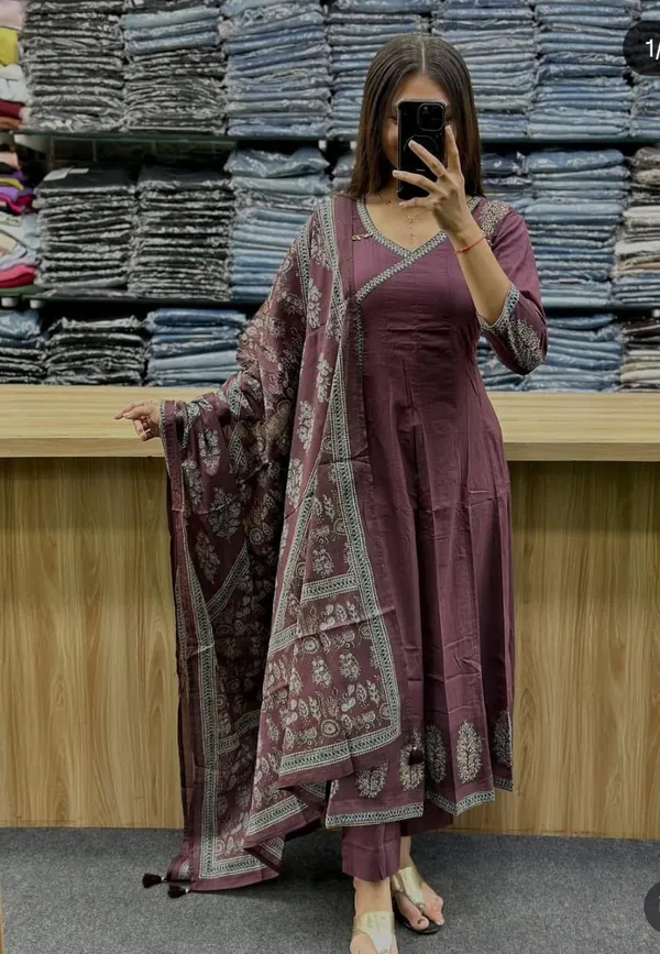 Wine_Embroidered Anarkali_Kurta_Set