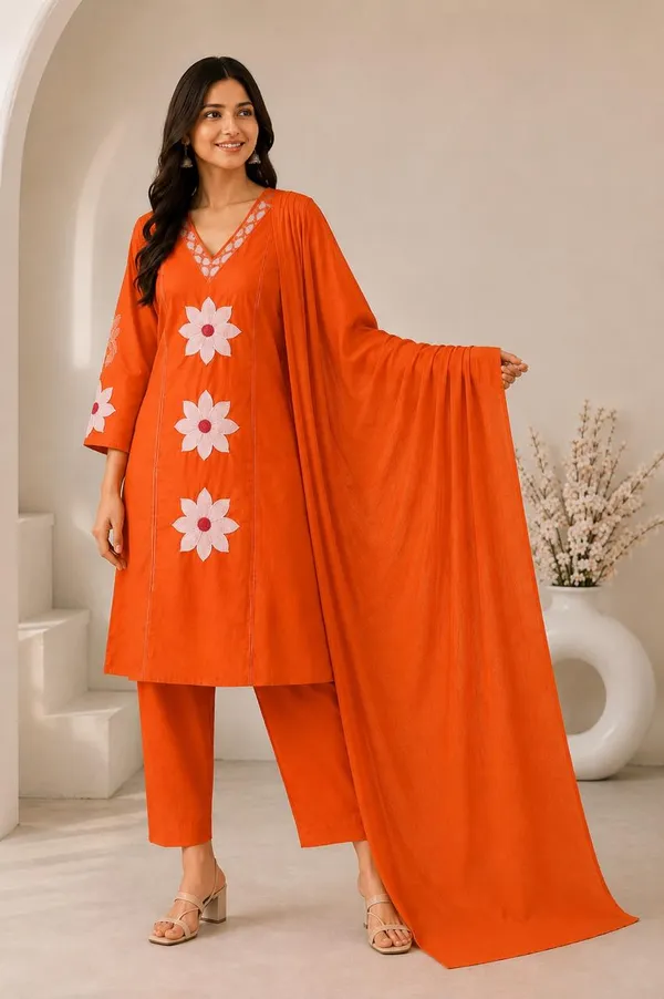 Women’s_Orange_Floral_Embroidered_Straight_Kurta_Pant_with_Dupatta_Set