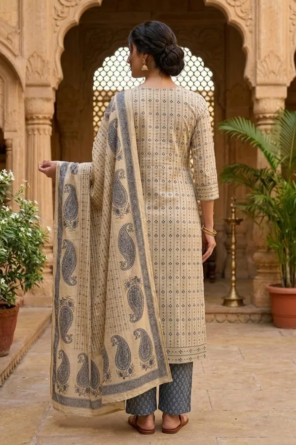 Women’s_Beige_Paisley_Printed_Kurta_Pant_Set_with_Dupatta