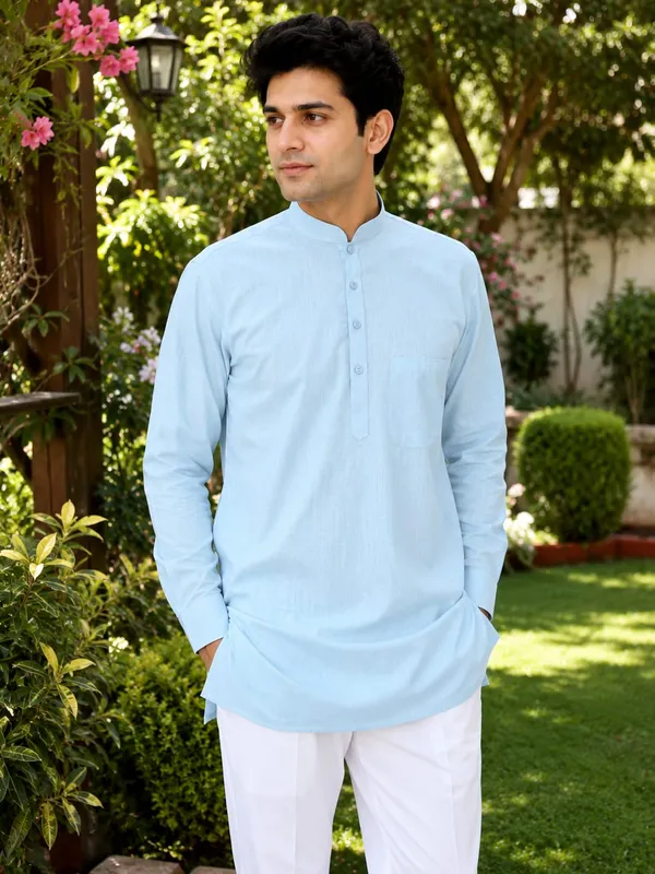 Pure_Cotton_Kurta_Long_Full__Sleeves_Sky_Blue