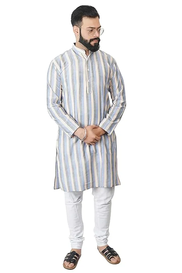 White_Cotton_Poly_Kurta_For_Men