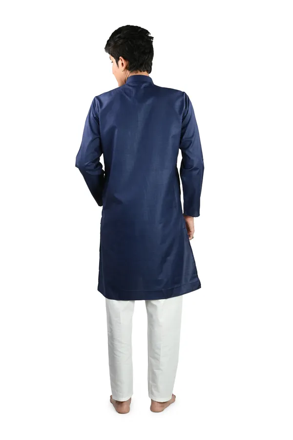 Navy_Blue_Cotton_Poly_Kurta_For_Men