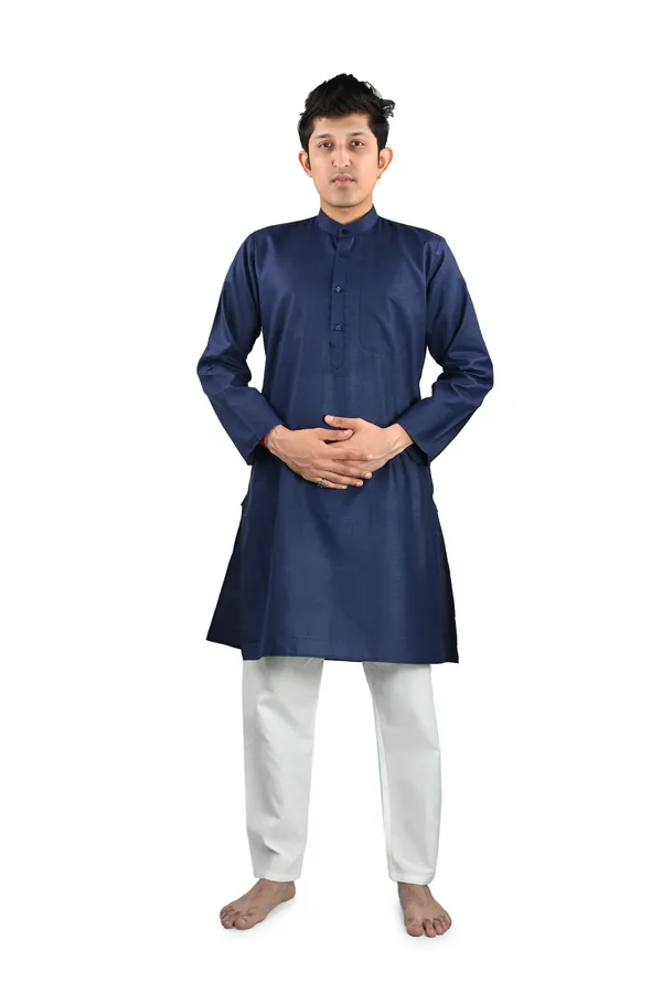 Navy_Blue_Cotton_Poly_Kurta_For_Men