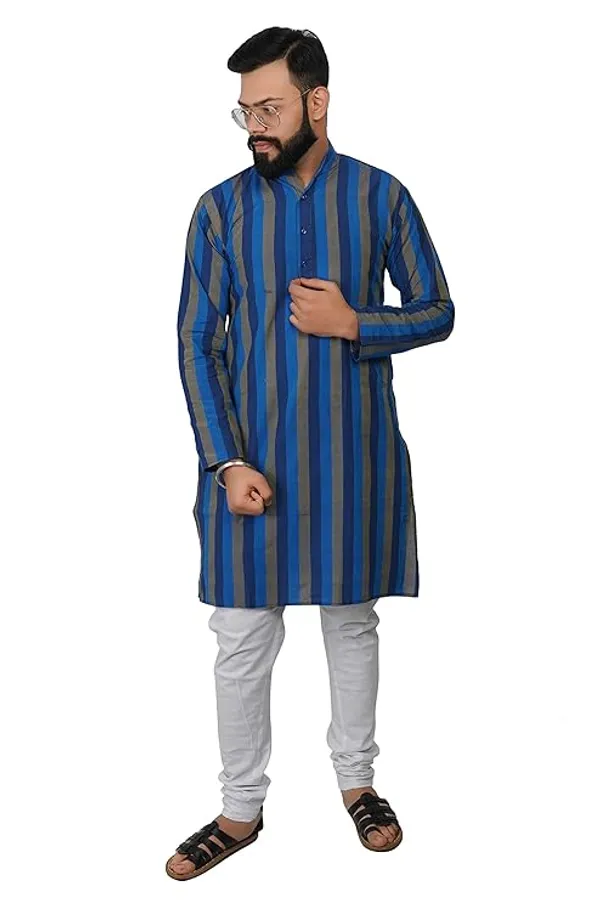 Blue_Cotton_Poly_Kurta_For_Men