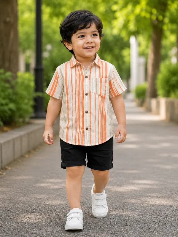 Orange_And_White_Pure_Cotton_Shirt_For_Boys