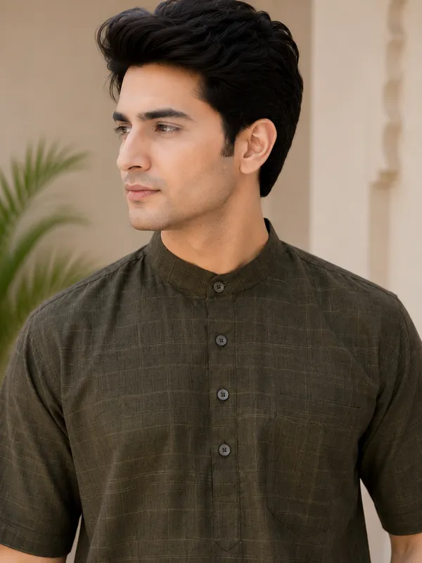 Pure_Cotton_Kurta_Short_Half_Sleeves_Dark_Green