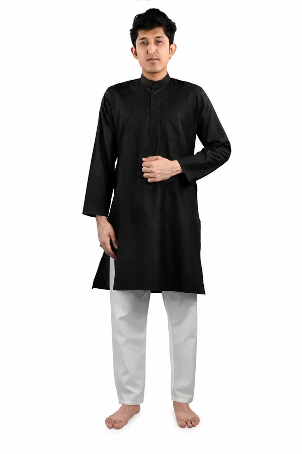 Black_Cotton_Poly_Kurta_Pajama_Set_For_Men