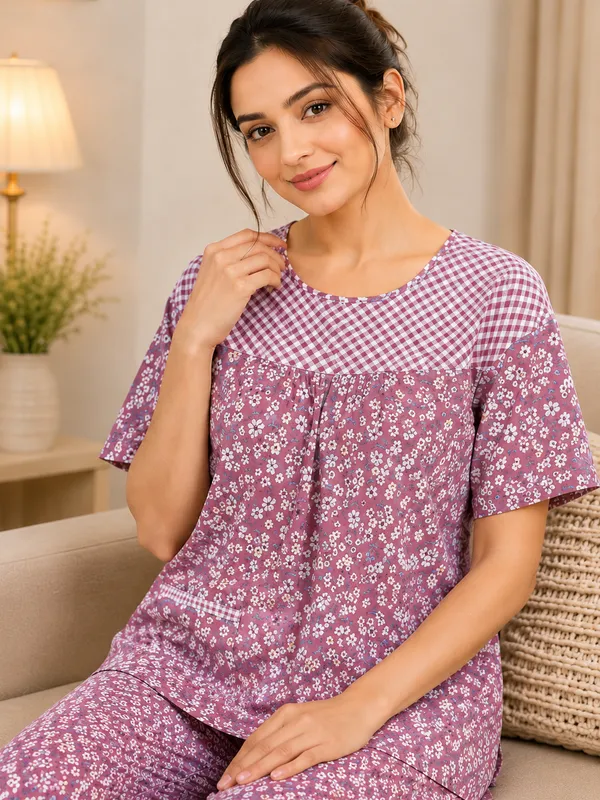 Multicolor_Cotton_Poly_Night_Suit_For_Women