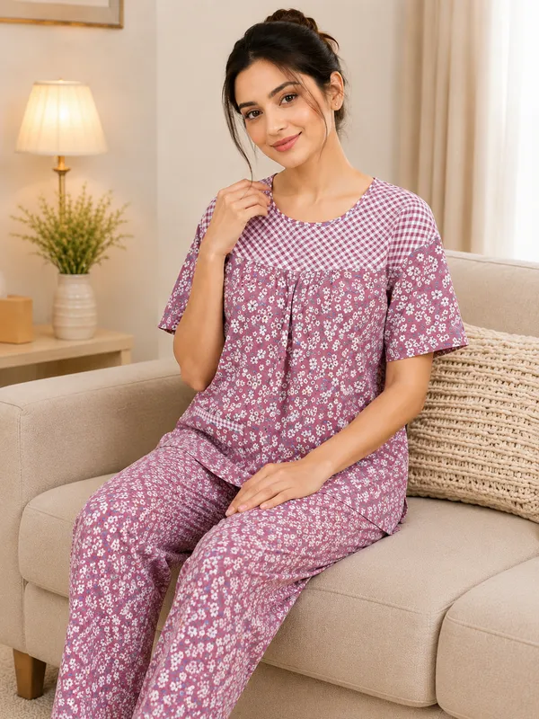 Multicolor_Cotton_Poly_Night_Suit_For_Women