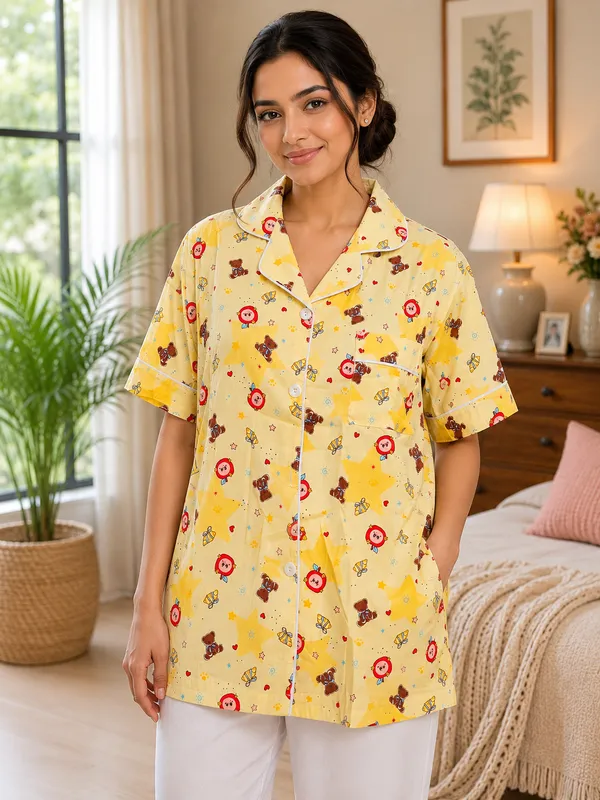 Yellow_Cotton_Poly_Night_Suit_For_Women