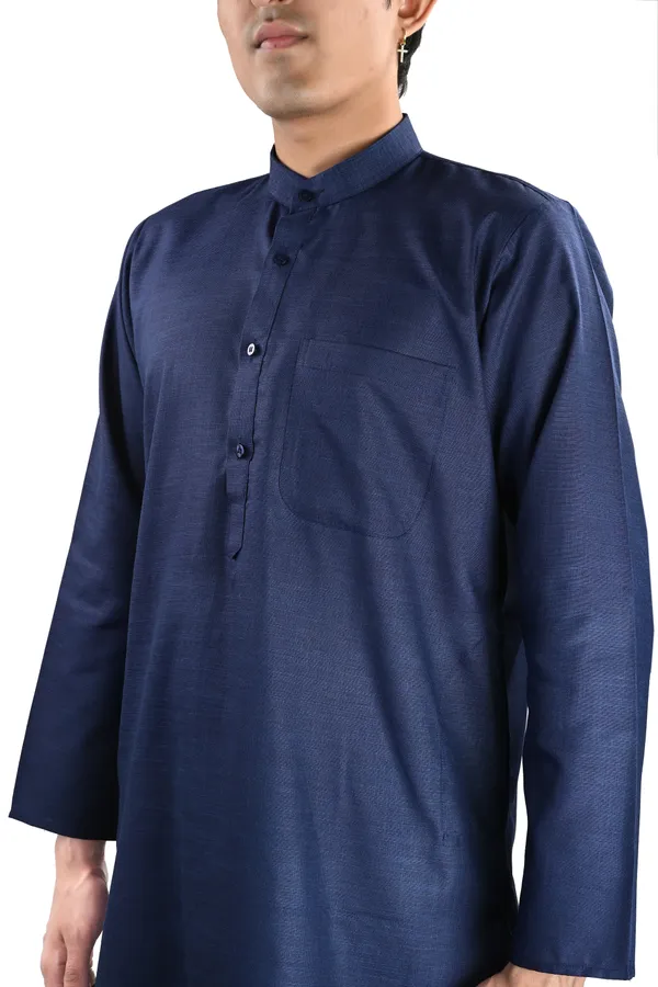 Navy_Blue_Cotton_Poly_Kurta_For_Men