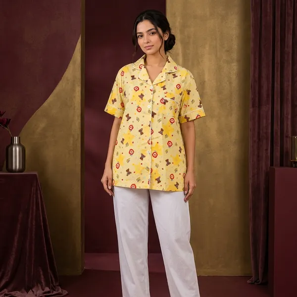 Yellow_Cotton_Poly_Night_Suit_For_Women