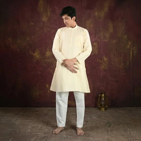 Cream_Cotton_Poly_Kurta_Pajama_Set_For_Men
