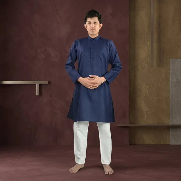Navy_Blue_Cotton_Poly_Kurta_For_Men
