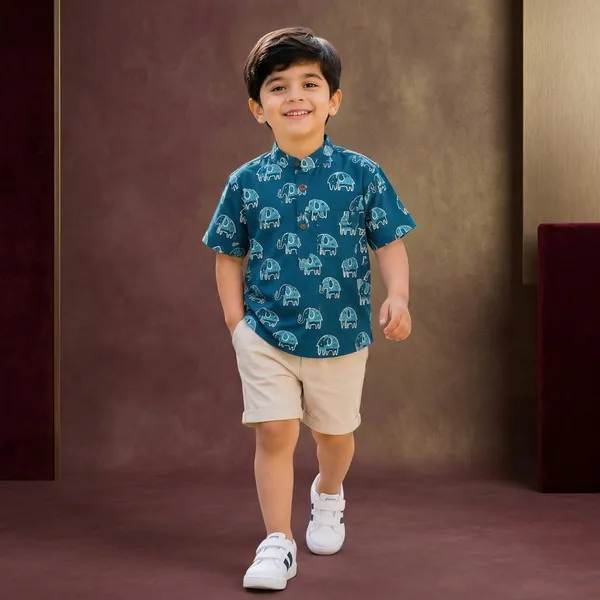 Teal_Blue_Pure_Cotton_Kurta_For_Boys
