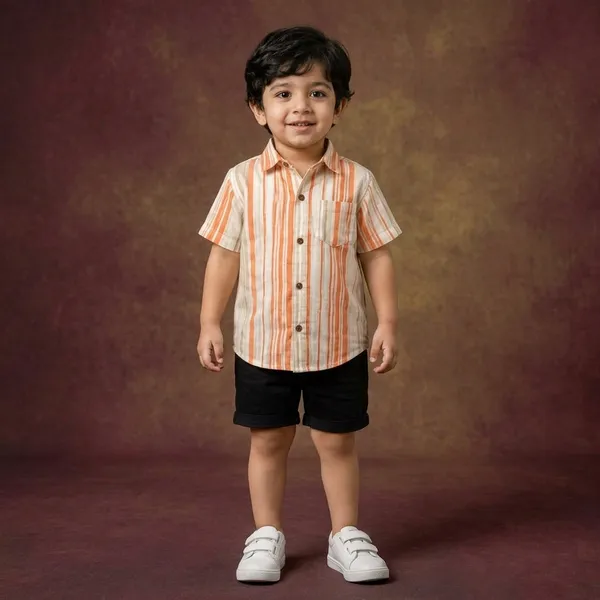 Orange_And_White_Pure_Cotton_Shirt_For_Boys