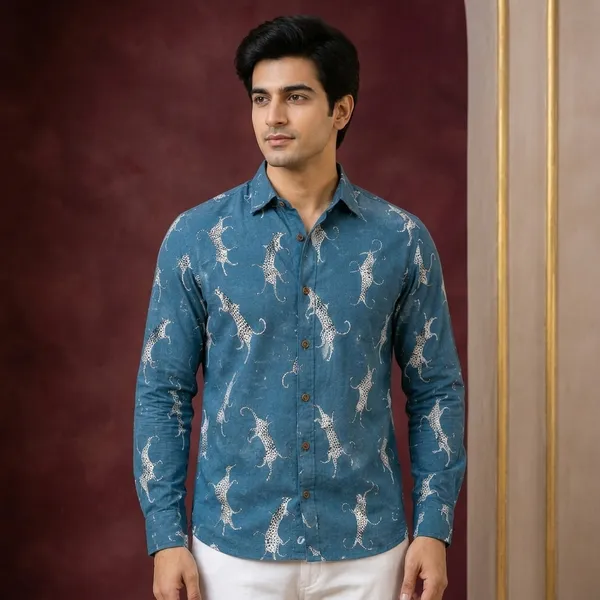 Blue_Cotton_Poly_Shirt_For_Men