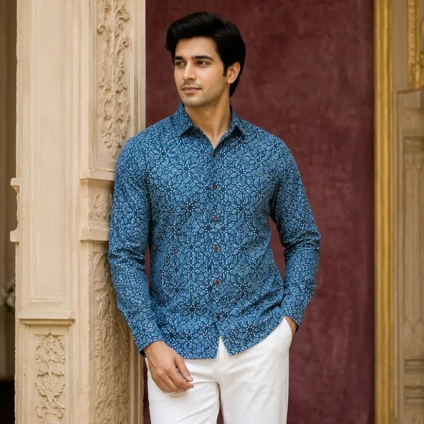 Blue_Pure_Cotton_Shirt_For_Men