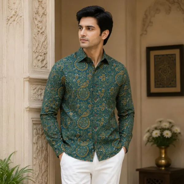 Green_Pure_Cotton_Shirt_For_Men