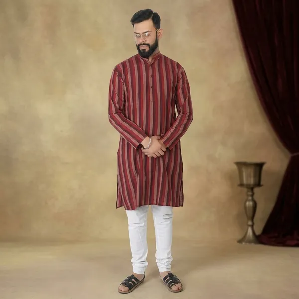 Maroon_Cotton_Poly_Kurta_For_Men