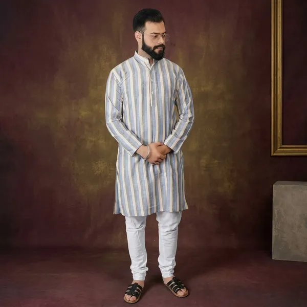 White_Cotton_Poly_Kurta_For_Men