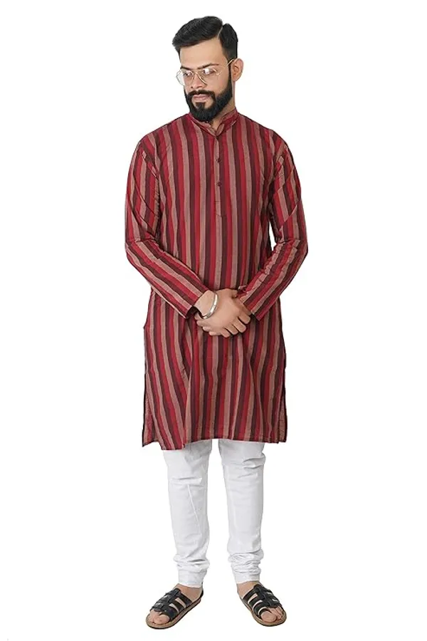 Maroon_Cotton_Poly_Kurta_For_Men