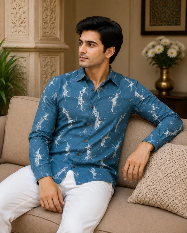 Blue_Cotton_Poly_Shirt_For_Men
