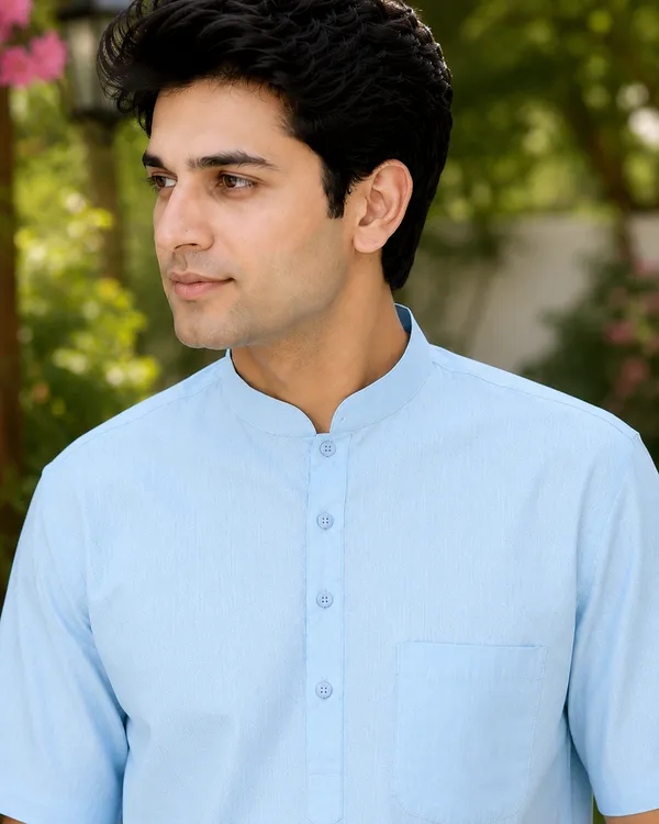 Pure_Cotton_Kurta_Short_Half_Sleeves_Sky_Blue