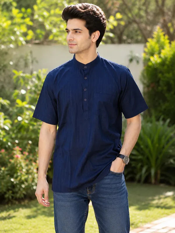 Pure_Cotton_Kurta_Short_Half_Sleeves_Navy_Blue