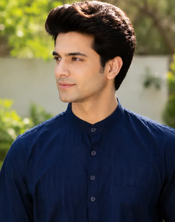 Pure_Cotton_Kurta_Short_Half_Sleeves_Navy_Blue