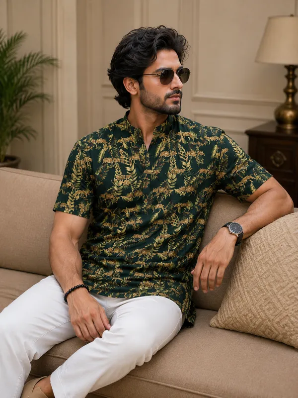 Green_Pure_Cotton_Kurta_For_Men