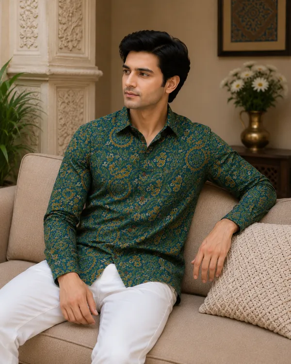 Green_Pure_Cotton_Shirt_For_Men